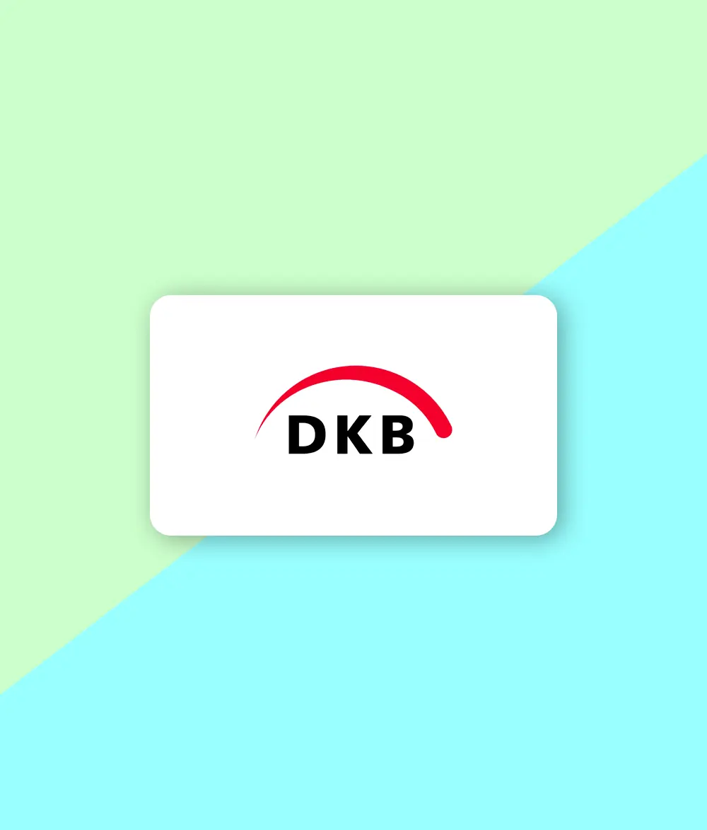 Man sieht das Logo von DKB. Das Logo ist auf weißem Hintergrund in Form einer Kreditkarte abgebildet. Es ist von einem zweifarbigen Hintergrund umgeben. Klickt man das Logo der DKB an, gelangt man zu den Hörproben professioneller Anrufbeantworteransagen und Telefonansagen, welche VICTURA für diesen Kunden produziert hat.
