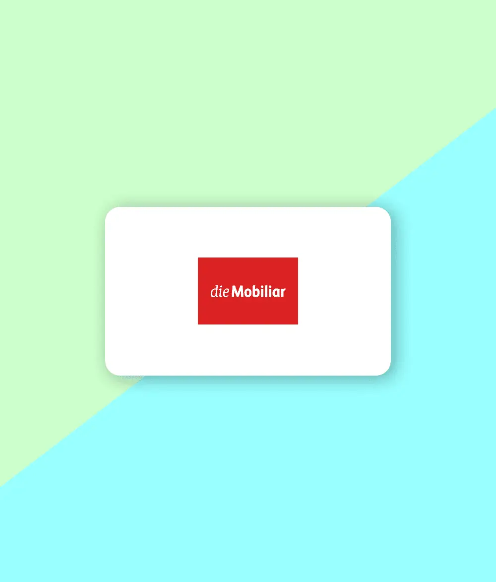 Es wird das Logo der Mobiliar angezeigt. Das Logo der Mobiliar ist rot und auf einem zweifarbigen Hintergrund platziert. Durch Klick auf das Bild wird man zu den Hörbeispielen von Sprachansagen weitergeleitet, welche VICTURA für die Mobiliar produziert hat.